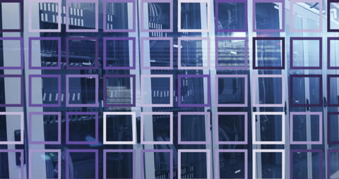 Digital Data Processing with Abstract Purple Grid on Servers