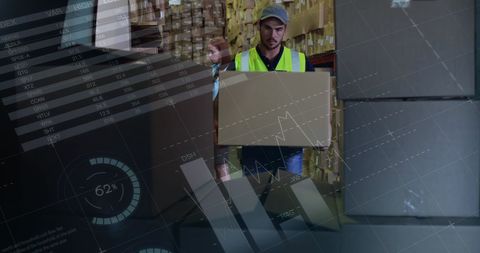Warehouse workers efficiently loading packages with data insights