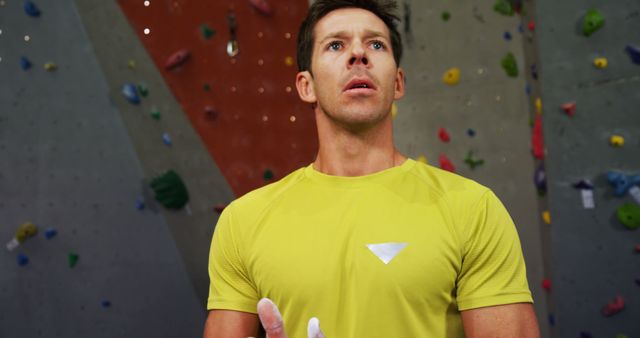 Focused Male Climber Chalks Hands in Indoor Climbing Gym - Download Free Stock Images Pikwizard.com