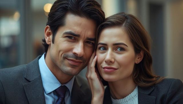 Charming Business Couple in Office Setting Exuding Confidence