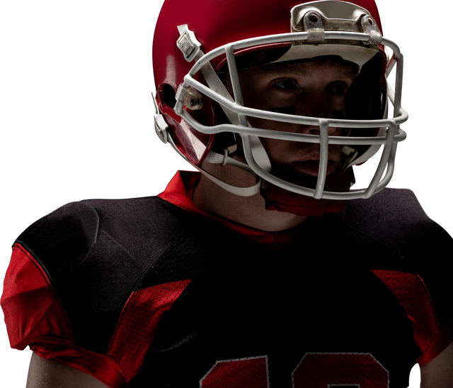 Close-Up of American Football Player Wearing Red Helmet on Transparent Background - Download Free Stock Videos Pikwizard.com