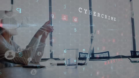 Animated Cybercrime Concept with Digital Data Overlay
