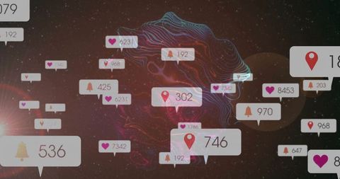 Social Media Notifications in Futuristic Cosmic Theme Background