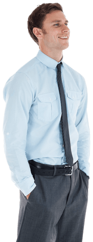 Confident Businessman in Blue Shirt with Hand in Pocket on Transparent Background