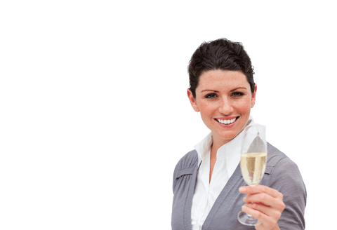 Happy Woman Enjoying Champagne on Transparent Background for Celebrations