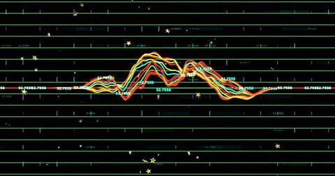 Colorful waveform chart over green grid highlighting data analytics