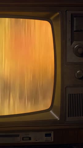 Vertical Retro CRT Television Showing Amber Scanlines and Woodgrain Controls for Nostalgia