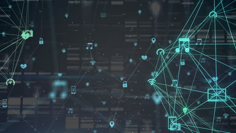 Animated Digital Network with Floating Tech Icons