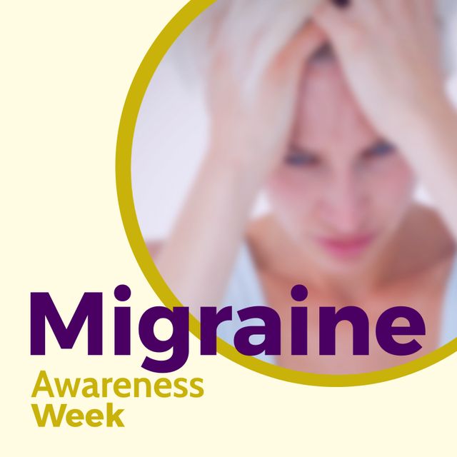 Migraine Awareness Week Poster with Defocused Woman Holding Head - Download Free Stock Templates Pikwizard.com