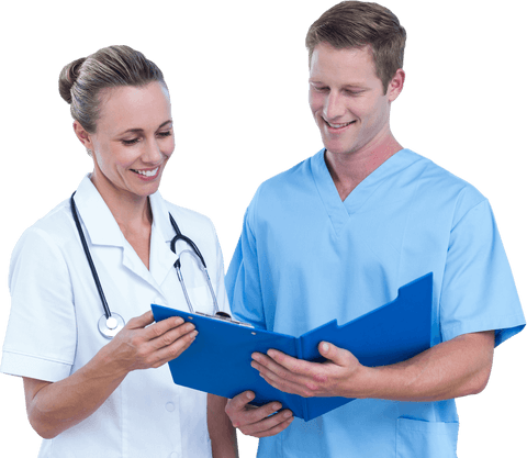 Transparent medical team collaboration with clipboard