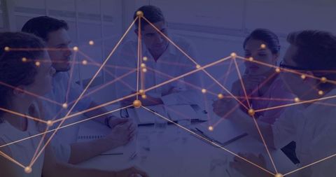 Innovative Team Collaborating with Data Flow Patterns