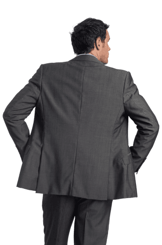 Businessman in Gray Suit with Hands on Hips Transparent