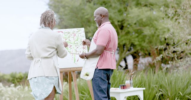 Senior Couple Painting on Easel Outdoors on Sunny Day - Download Free Stock Images Pikwizard.com