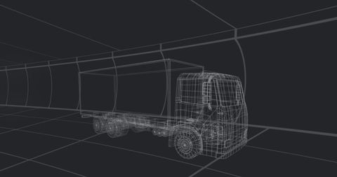 3d wireframe truck model on digital grid