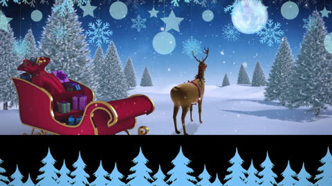 Christmas Reindeer with Santa's Sleigh in Winter Wonderland
