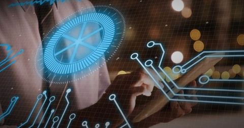 Digital Technology Interface with Futuristic Data Visualizations