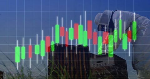 Beekeeper Examining Hives with Data Visualization Overlay