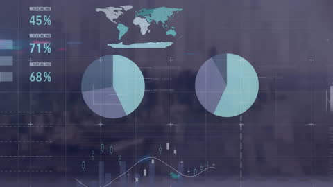 Abstract Digital Financial Report Graphs Over Urban Skyline