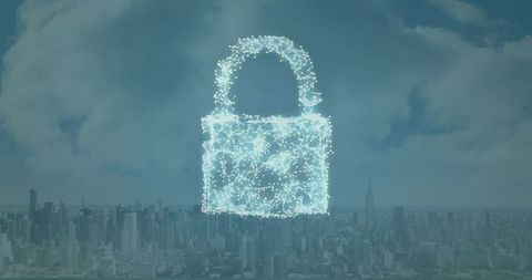 digital padlock hologram above cityscape - Download Free Stock Images Pikwizard.com