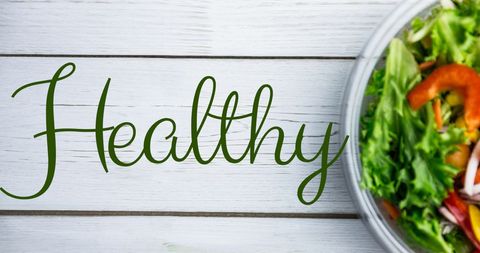 Vegan Salad with Fresh Greens and Healthy Lifestyle Message