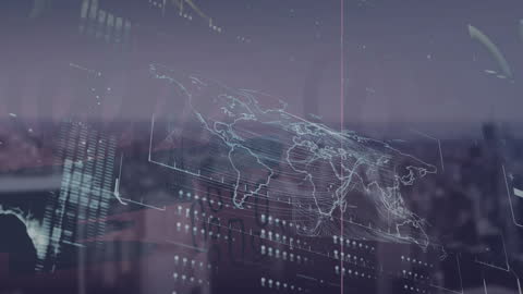Futuristic Global Data Visualization Over City Skyline