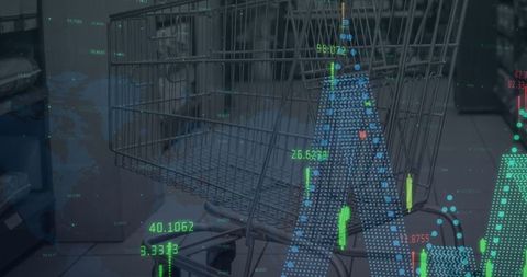 Shopping Cart Overlaid with Global Financial Graphs Display - Download Free Stock Images Pikwizard.com