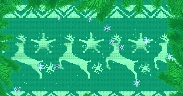 Festive Reindeer Pattern with Pine Branch Border - Download Free Stock Images Pikwizard.com