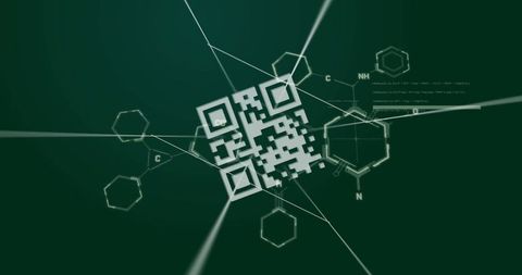 Futuristic QR Code with Molecular and Data Network Imagery