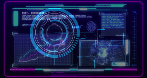 Futuristic Digital Interface with HUD Elements and World Map