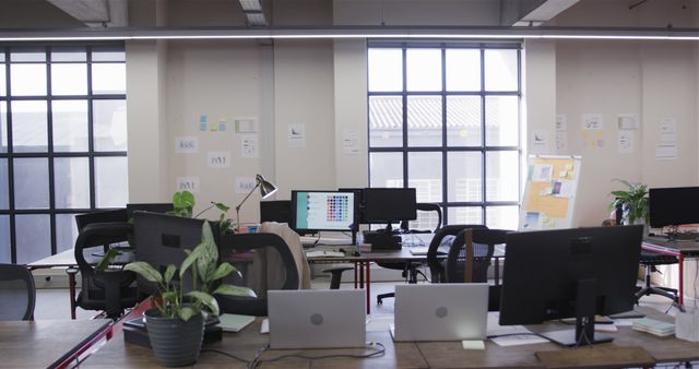 Modern Open-Plan Office with Desks and Computers - Download Free Stock Images Pikwizard.com