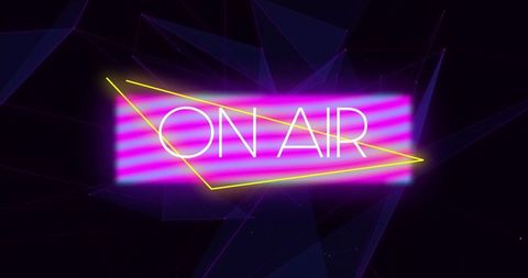 Vibrant neon on air sign with geometric elements