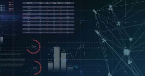 Futuristic Data Analytics Dashboard with Charts and Network Graph