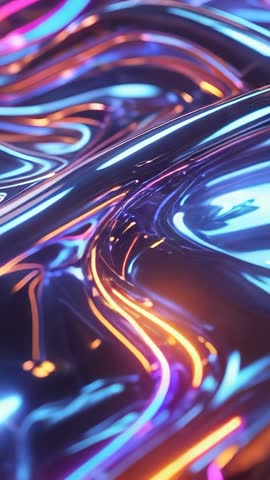 Flowing neon liquid looping across glossy undulating surface vertical motion background