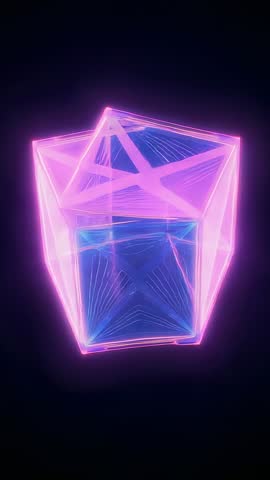 Neon Cube Revealing Glowing Filaments - Vertical Futuristic 3D Loop for Mobile & Social