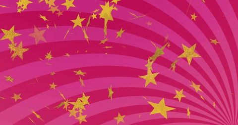 Magenta spiral burst with gold glitter stars radiating festive retro celebration background