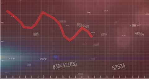 Red Line Graph with Digital Patterns on Grid Background