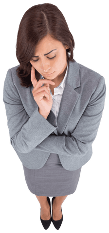 Pensive Hispanic Businesswoman on Transparent Background