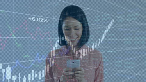 Smiling Businesswoman Engaging with Financial Data Technology