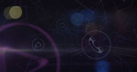 Digital network icons amidst blurred night lights