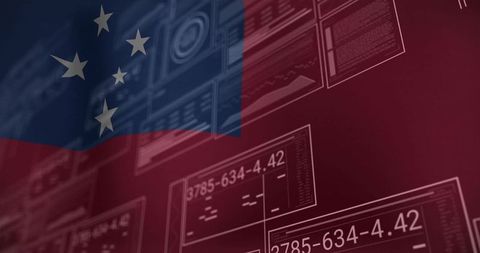 Samoa Flag with Digital Interfaces and Numeric Codes