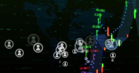 Digital Profile Icons with Financial Data and World Map - Download Free Stock Images Pikwizard.com
