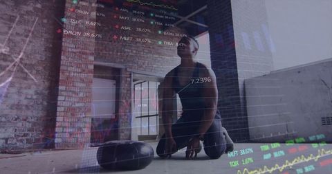 Athlete Analyzing Market Data Infused with Fitness Ambition