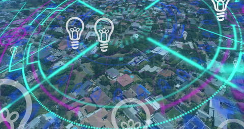 Floating Bulb Icons Representing Global Connections and Communication