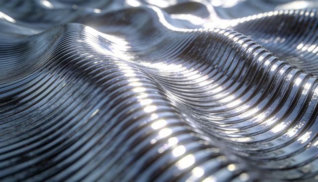 Chrome Rippled Metal Waves with Corrugated Ridges and Specular Highlights for Backgrounds