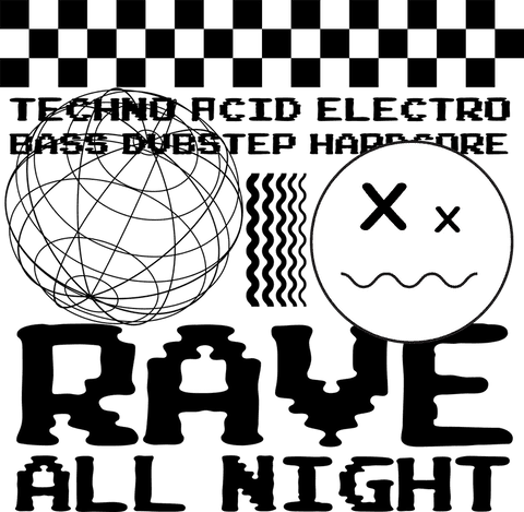 Energetic Transparent Rave Emblem with Text and Symbols