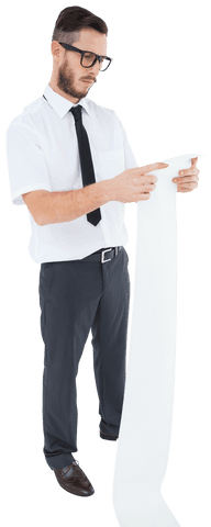 Transparent Businessman Analyzing Long Receipt with Focus - Download Free Stock Videos Pikwizard.com