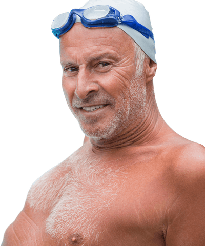 Smiling Senior Man with Transparent Swim Gear