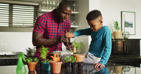 Father and Son Bonding with Home Gardening Activity