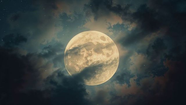 Full Moon Illuminating Cloudy Night Sky