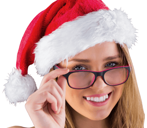Smiling Woman in Santa Hat Celebrates Christmas Traditions